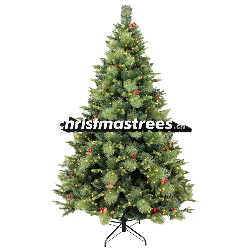 Pre-Lit Full Green Spruce Christmas Tree, Warm White Lights, Traditional Evergreen Decor L019