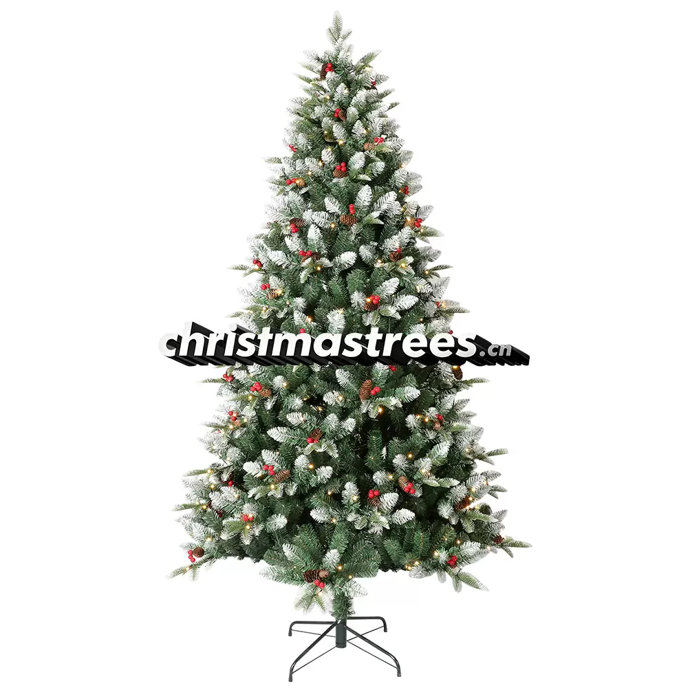 Pre-Lit Green Spruce Christmas Tree with Pine Cones, LED Lights, Rustic Holiday Decoration L020