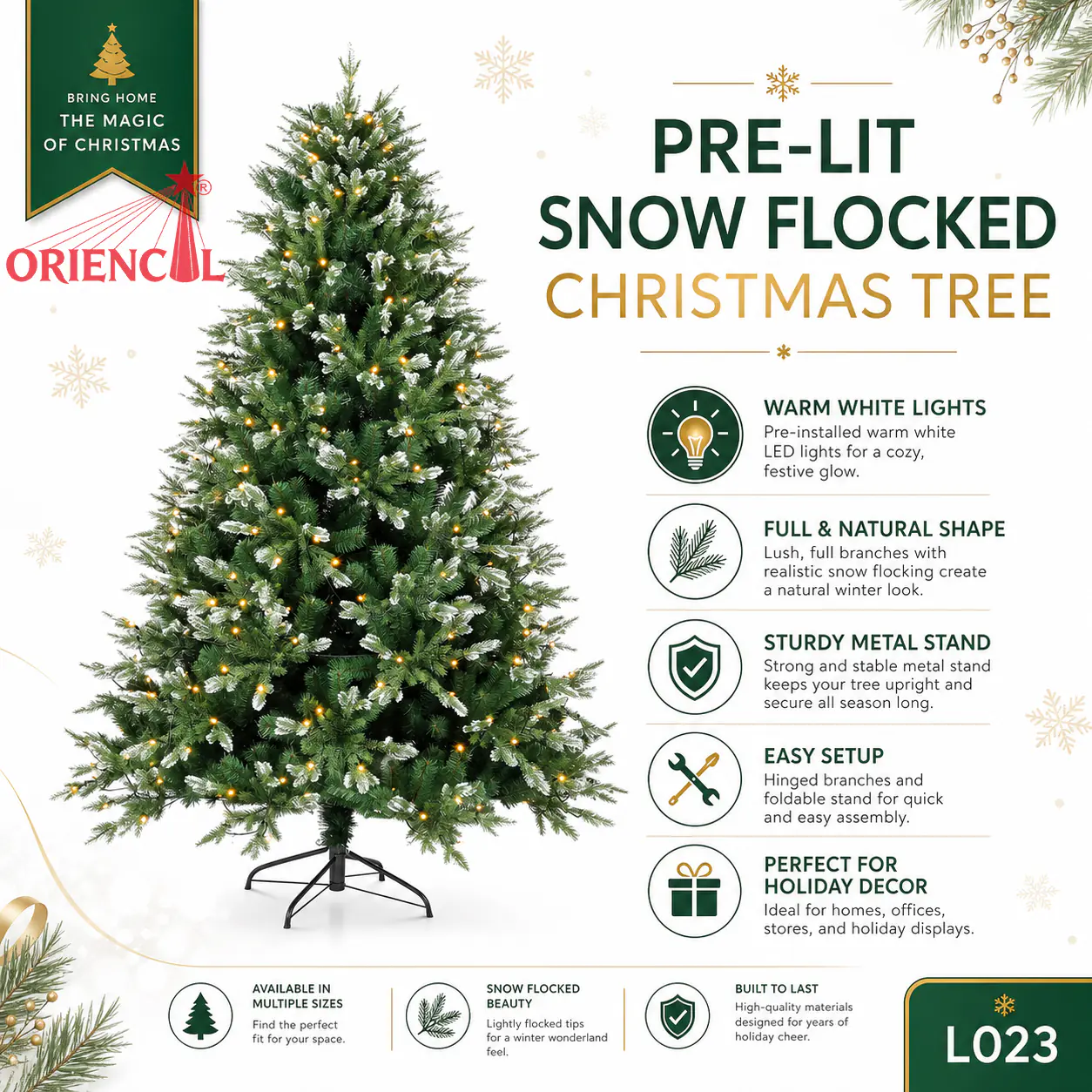 Pre-Lit Full Green Spruce Christmas Tree, Multi-Color LED Lights, Festive Home Decor L023