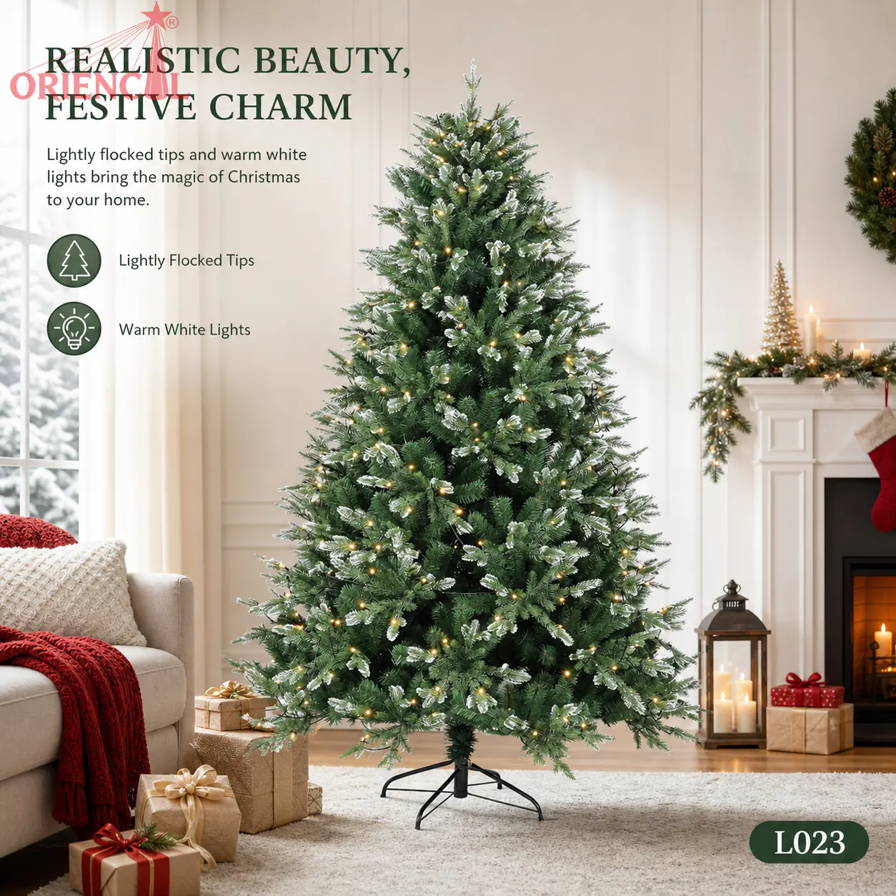Pre-Lit Full Green Spruce Christmas Tree, Multi-Color LED Lights, Festive Home Decor L023