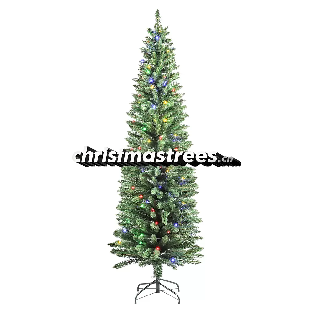 Pre-Lit Slim Green Fir Christmas Tree, LED Lights, Space-Saving Pencil Style Corner Decor L025