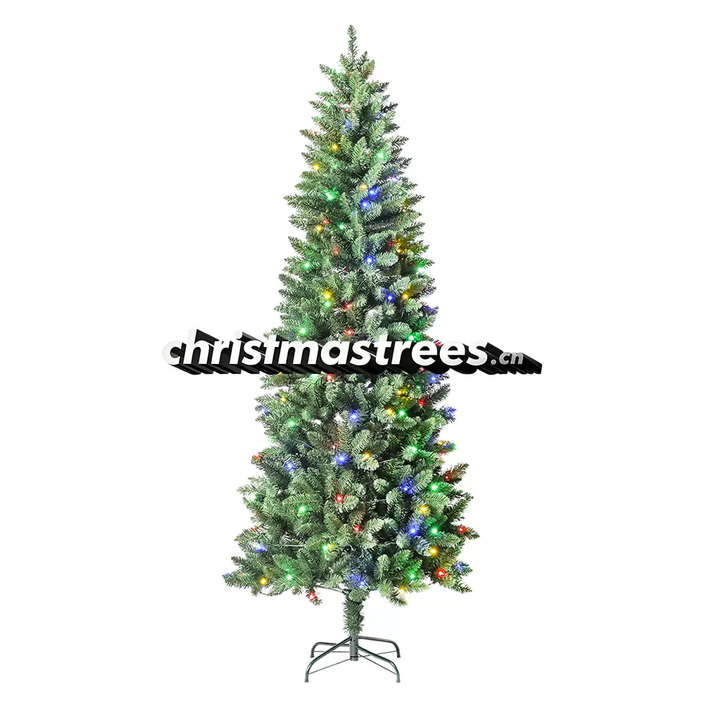 Pre-Lit Slim Green Fir Christmas Tree, Multi-Color Lights, Nook & Apartment Holiday Decor L026