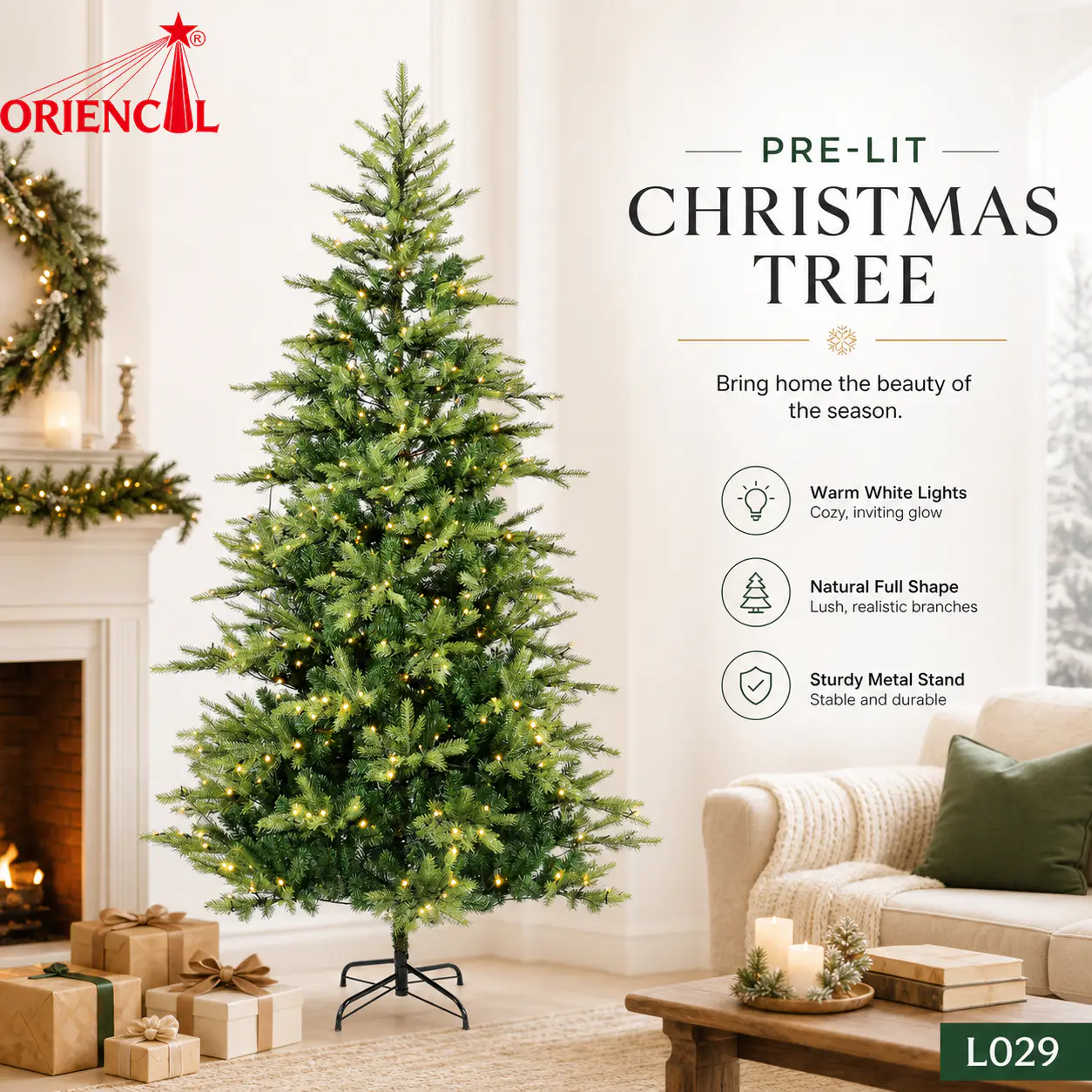 Pre-Lit Pencil Style Green Fir Christmas Tree, LED Lights, Space-Saving Corner Decoration L028