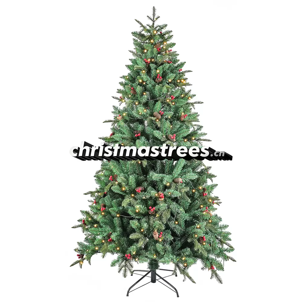 Pre-Lit Green Spruce Christmas Tree with Pine Cones, LED Lights, Rustic Farmhouse Holiday Decor L034