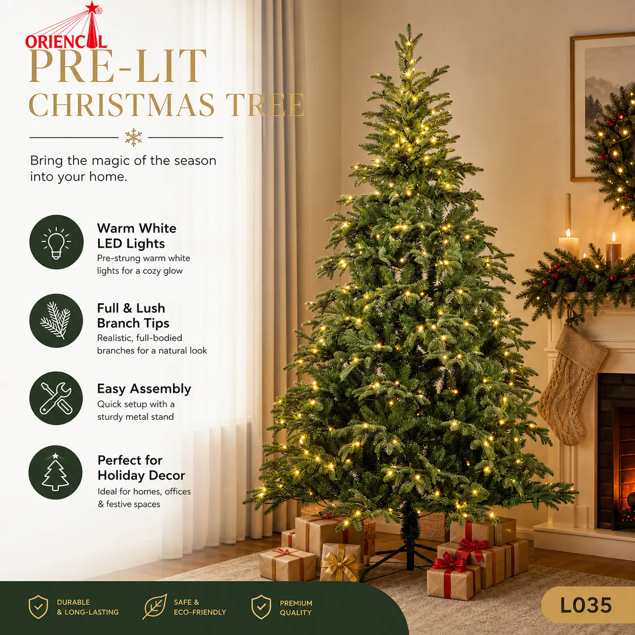 Pre-Lit Slim Green Fir Christmas Tree, Warm Lights, Space-Saving Apartment Corner Decor L035