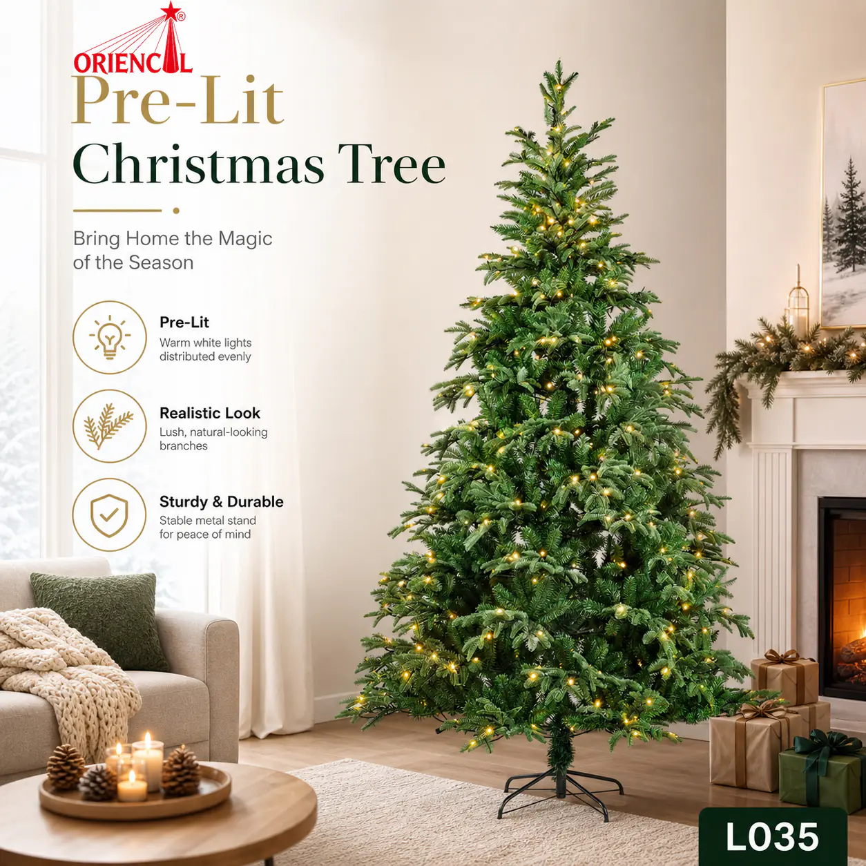 Pre-Lit Slim Green Fir Christmas Tree, Warm Lights, Space-Saving Apartment Corner Decor L035