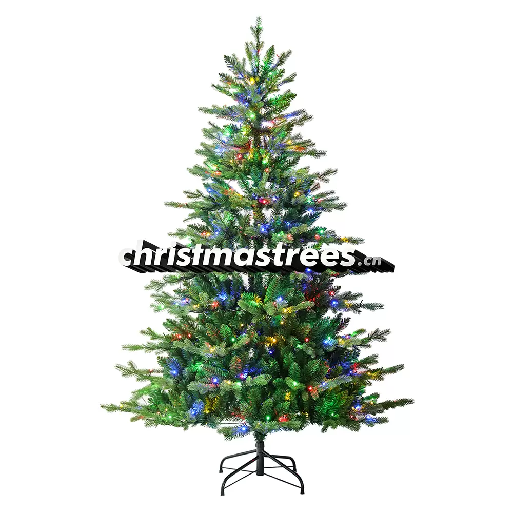 Pre-Lit Slim Green Fir Christmas Tree, Multi-Color LED Lights, Vibrant Themed Holiday Decor L036