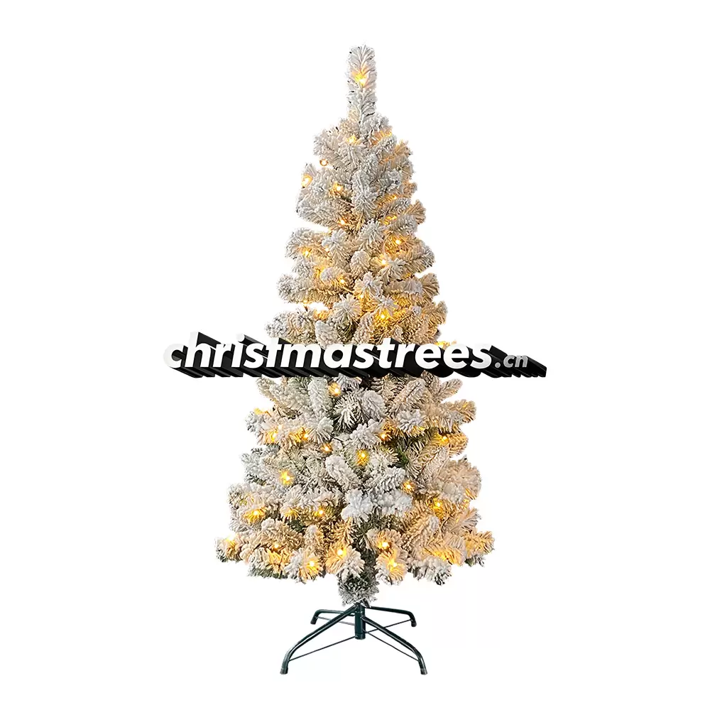 Pre-Lit Gold Flocked Spruce Christmas Tree, Warm Lights, Glam & Festive Winter Decor L038