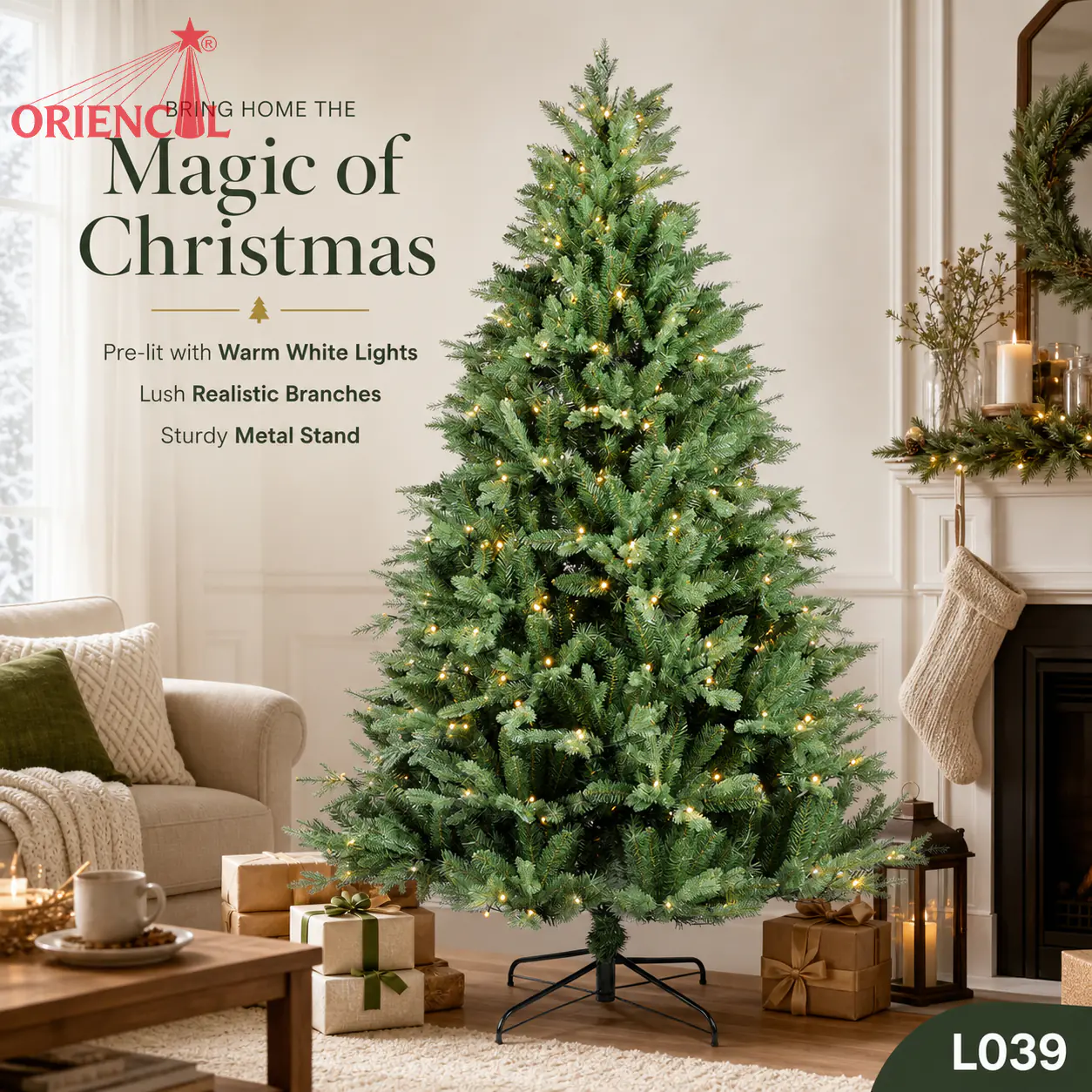 Pre-Lit Full Green Spruce Christmas Tree, LED Lights, Classic Evergreen Indoor Decor L039