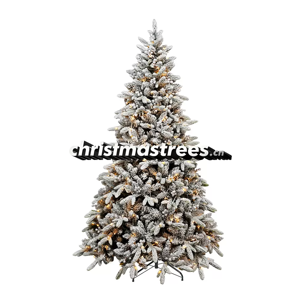 Pre-Lit White-Grey Flocked Spruce Christmas Tree, Warm Lights, Winter Wonderland Holiday Decor L040
