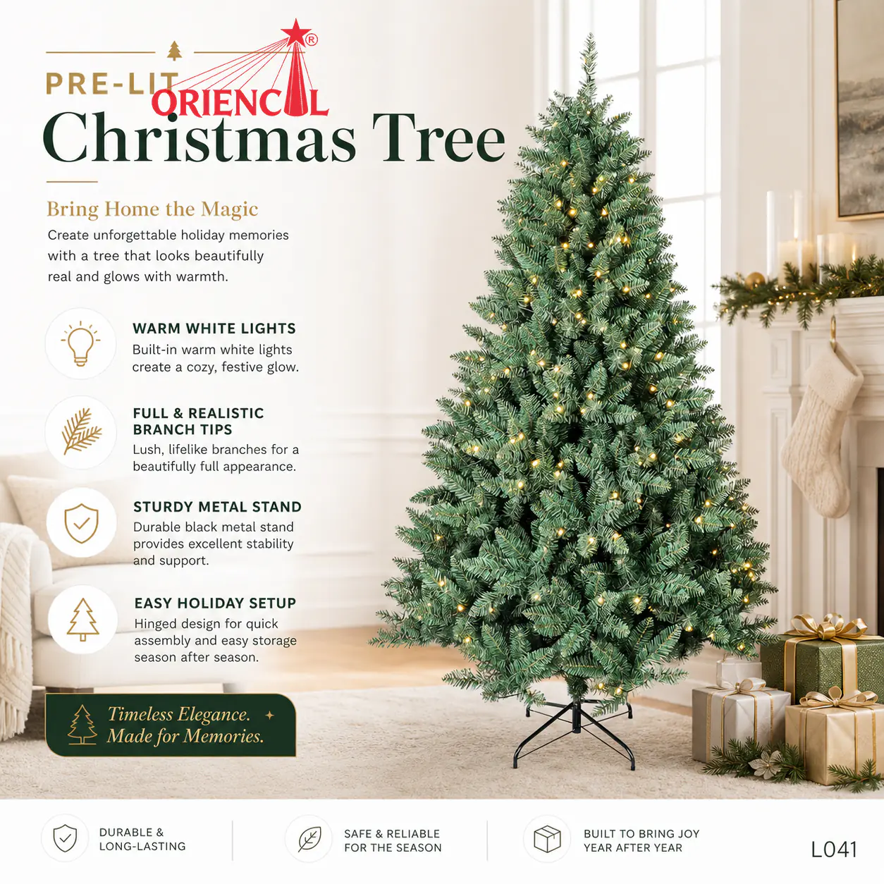 Pre-Lit Blue-Green Spruce Christmas Tree, LED Lights, Cool Tone Modern Holiday Decor L041