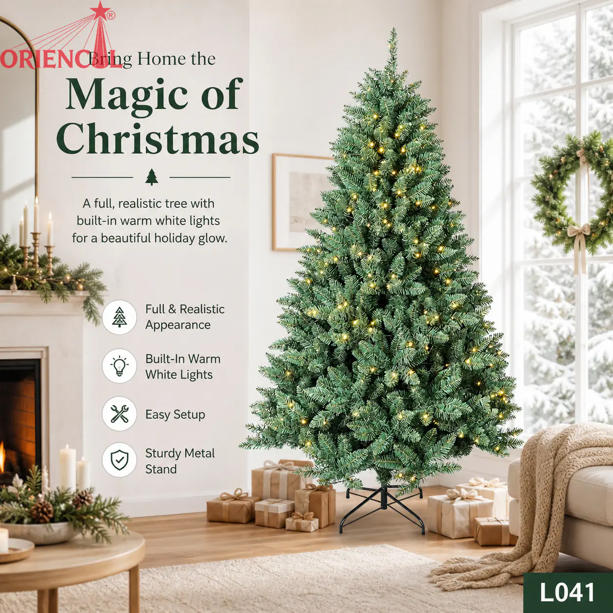 Pre-Lit Blue-Green Spruce Christmas Tree, LED Lights, Cool Tone Modern Holiday Decor L041