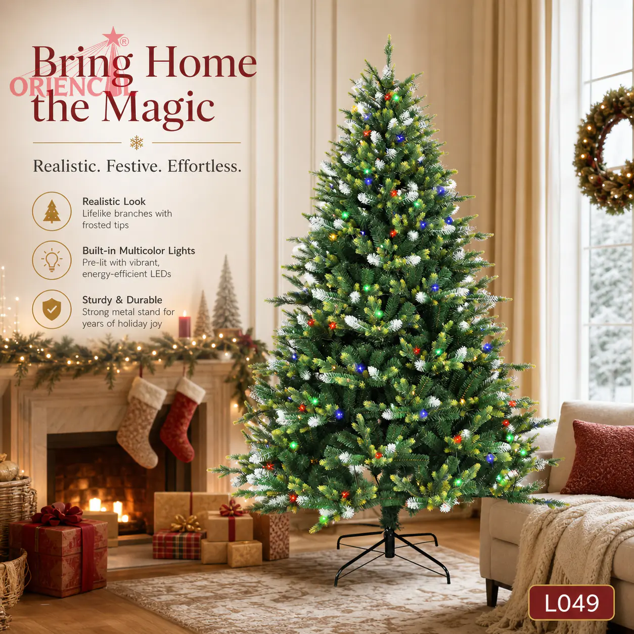 Pre-Lit Dense Green Spruce Christmas Tree, LED Lights, Realistic Indoor Holiday Decor L049