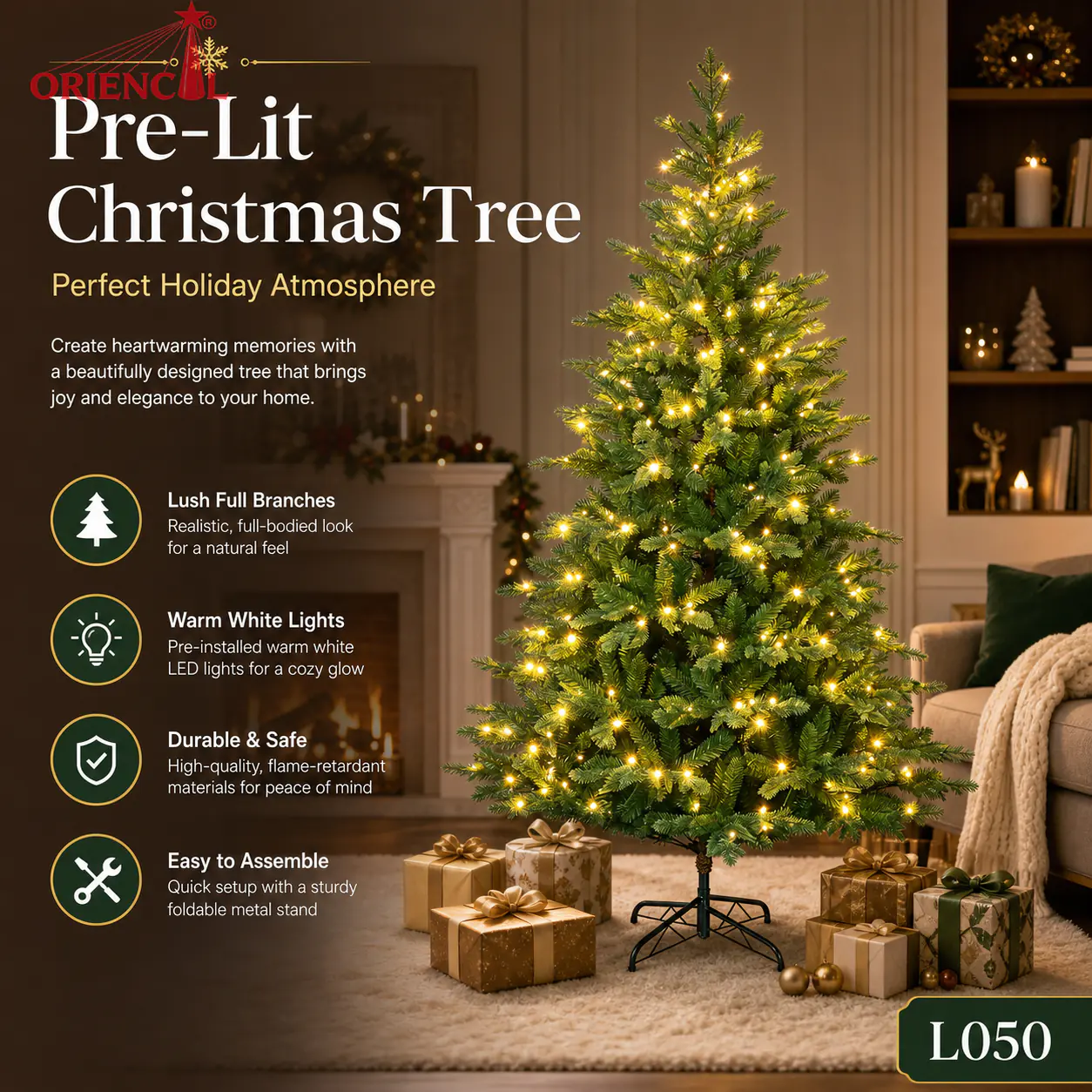 Pre-Lit Gradient Green-Yellow Fir Christmas Tree, Warm Lights, Unique Festive Home Decor L050