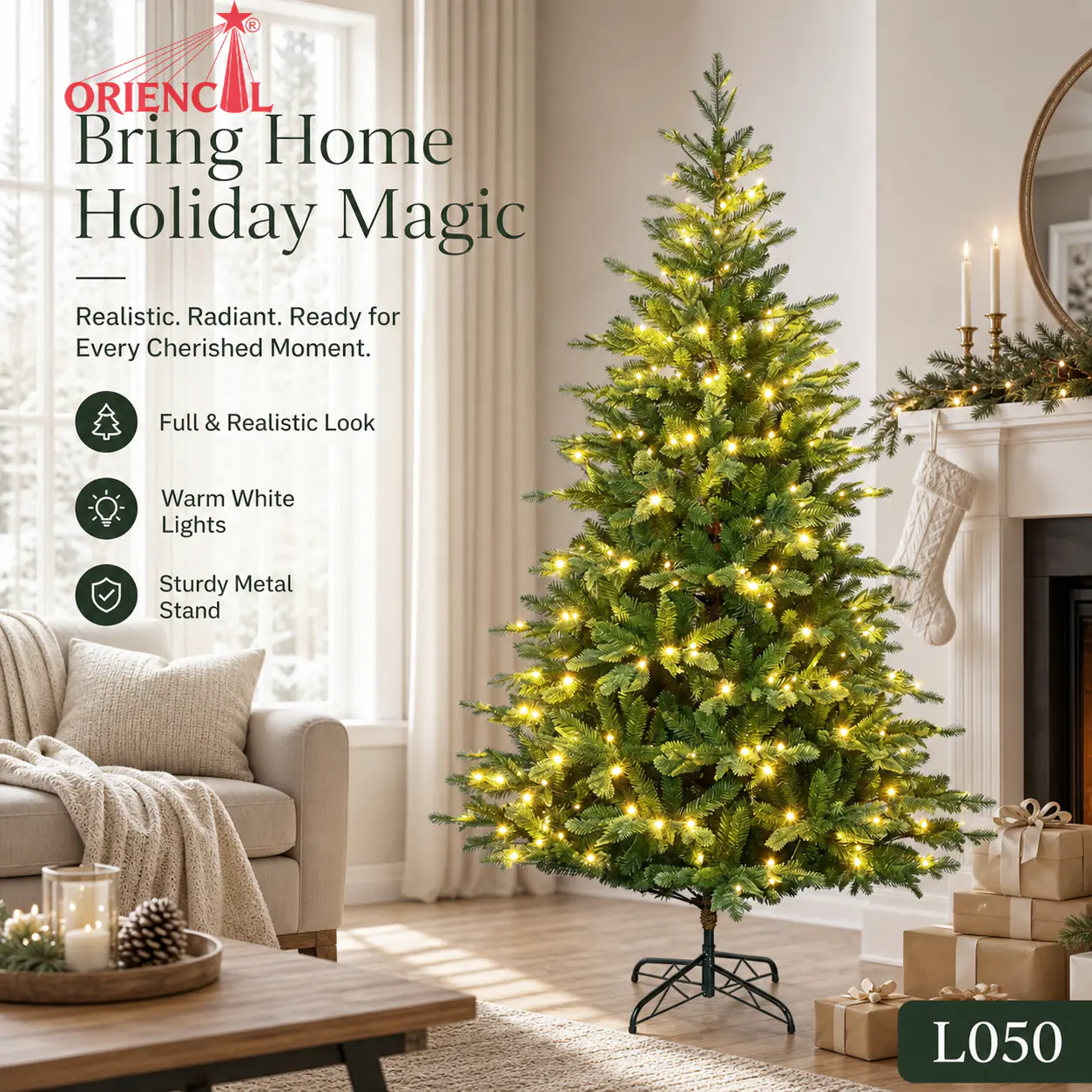 Pre-Lit Gradient Green-Yellow Fir Christmas Tree, Warm Lights, Unique Festive Home Decor L050