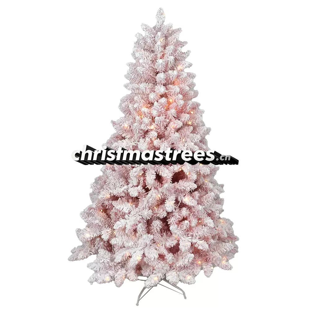 Pre-Lit Pink Flocked Spruce Christmas Tree, LED Lights, Themed Holiday & Party Decor L051
