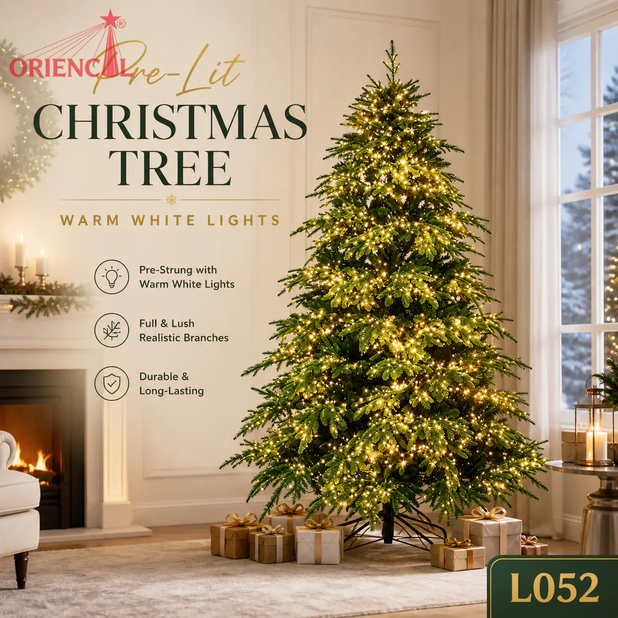 Pre-Lit Gold Gradient Fir Christmas Tree, Warm Lights, Glam Festive Indoor Decor L052