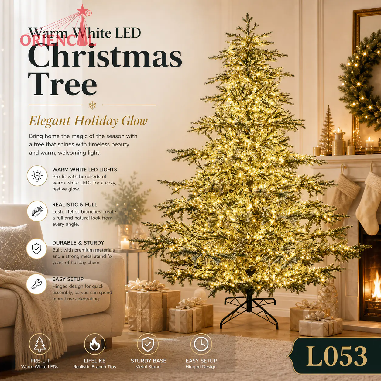 Pre-Lit Gold Tinsel Fir Christmas Tree, Bright LED Lights, Glam Party & Holiday Decor L053
