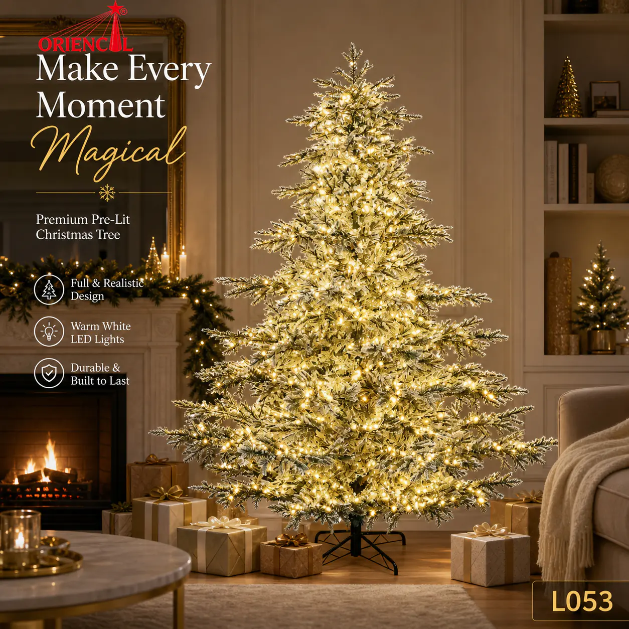 Pre-Lit Gold Tinsel Fir Christmas Tree, Bright LED Lights, Glam Party & Holiday Decor L053