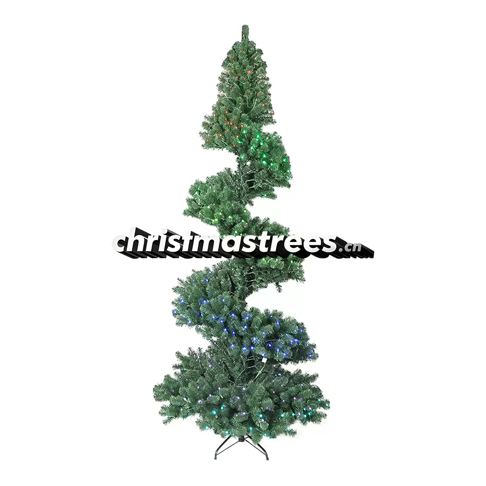 Pre-Lit Spiral Style Green Fir Christmas Tree, LED Lights, Unique Whimsical Holiday Decor L055