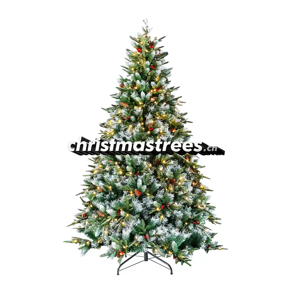 Pre-Lit Green Flocked Spruce Christmas Tree, Warm Lights, Snowy Evergreen Winter Decor L063