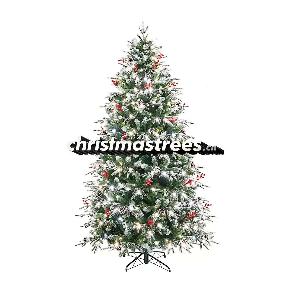 Pre-Lit Green-White Flocked Spruce Christmas Tree, LED Lights, Winter Wonderland Decor L064