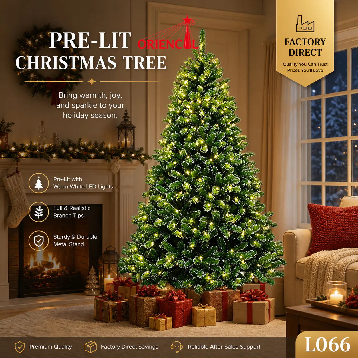 Pre-Lit Artificial Green Spruce Christmas Tree, Multi-Color LED Lights, Festive Home Decoration L066