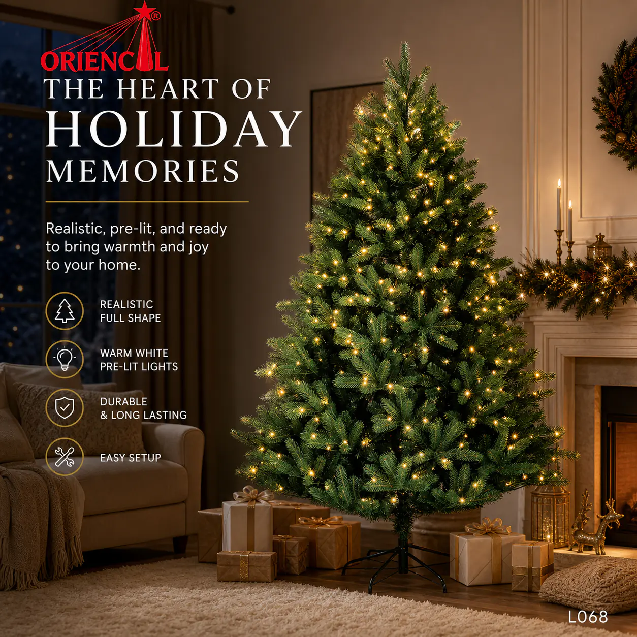 Pre-Lit Gradient Green-Yellow Fir Christmas Tree, Warm Lights, Unique Festive Home Decor L068