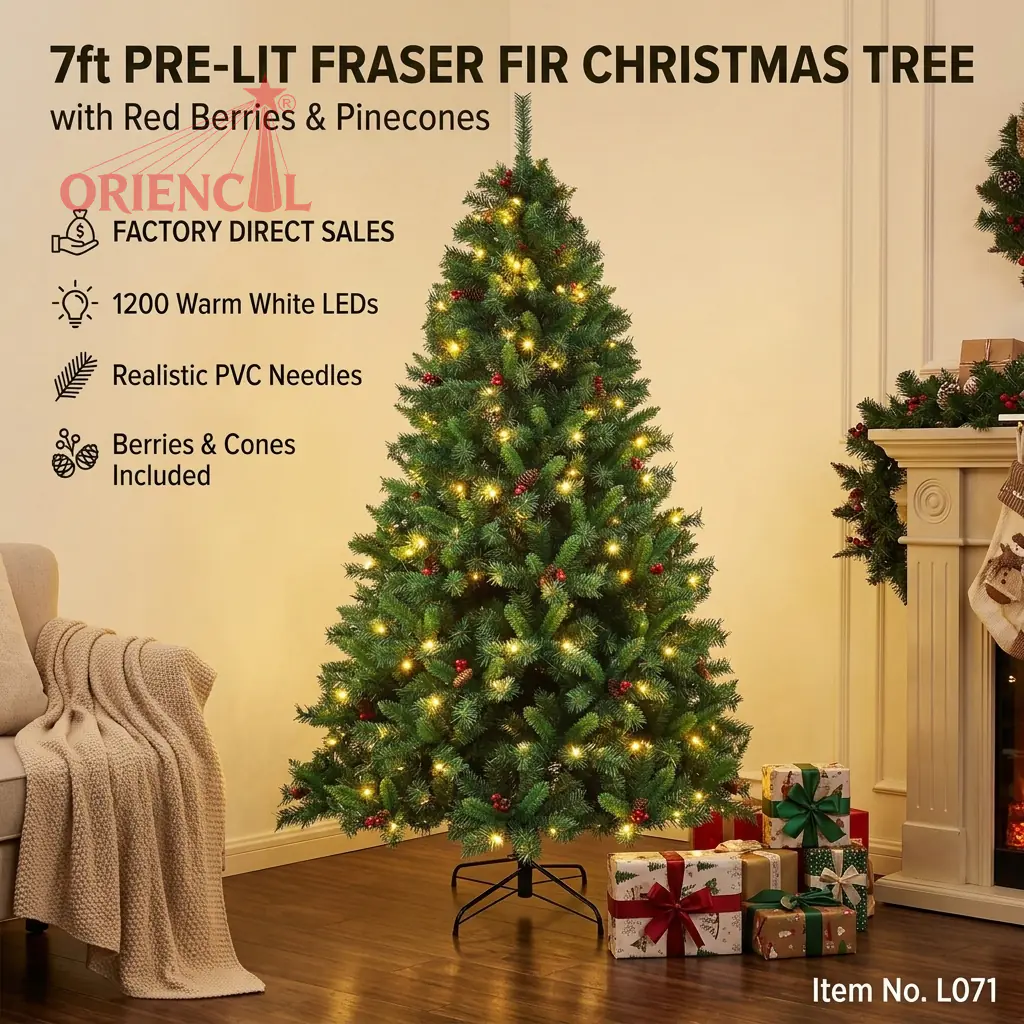 Pre-Lit Artificial Green Spruce Christmas Tree, Multi-Color LED Lights, Festive Home Decor L071
