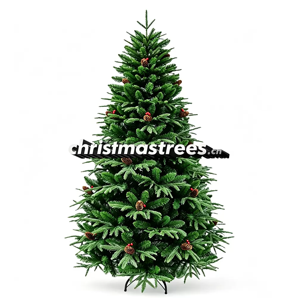 Unlit Artificial Spruce Christmas Tree with Red Berries, PVC/PE Blend, Rustic Farmhouse Decor M003
