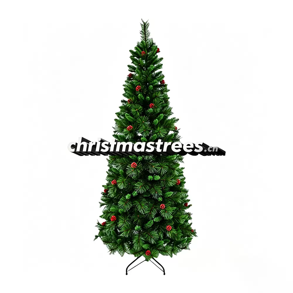Slim Artificial Fir Christmas Tree with Red Berries, PVC/PE Blend, Small Nook Holiday Decor M007
