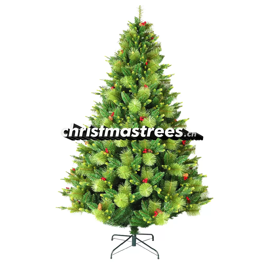 Decorated Artificial Spruce Christmas Tree with Green Ornaments, PVC/PE Blend, Festive Centerpiece M011