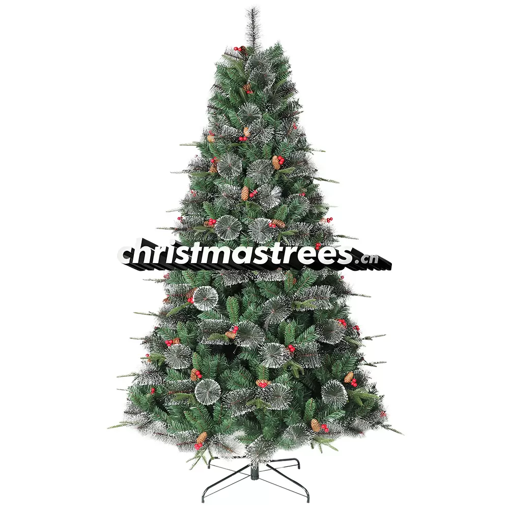 Unlit Artificial Spruce Christmas Tree with Pine Cones & Red Berries, PVC/PE Blend, Rustic Decor M015
