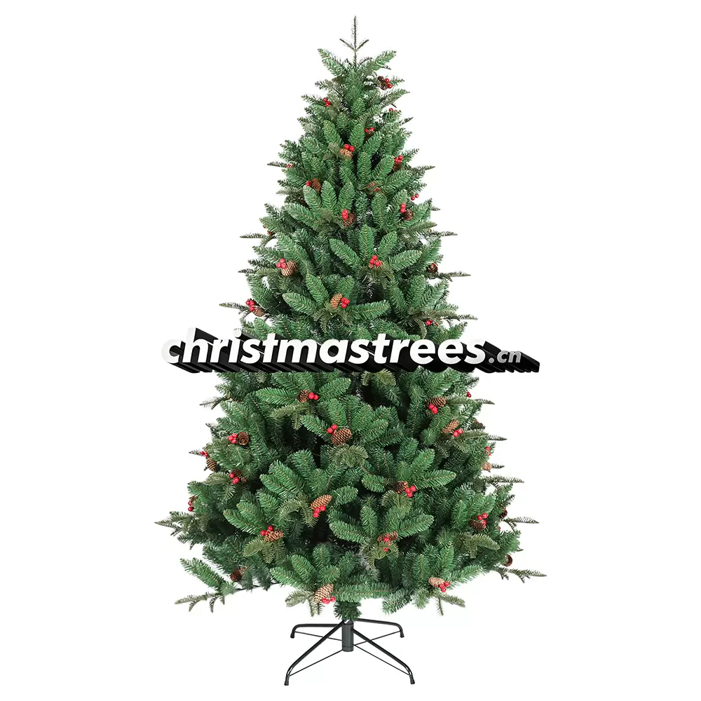 Artificial Spruce Christmas Tree with Red Berries, PVC/PE Blend, Cozy Farmhouse Holiday Decor M018