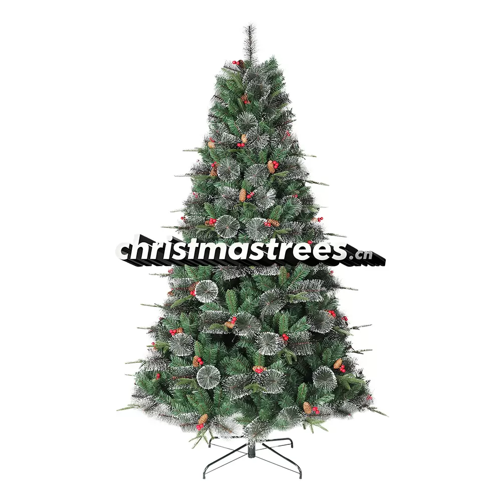 Unlit Artificial Spruce Christmas Tree with Pine Cones & Red Berries, PVC/PE Blend, Rustic Decor M021