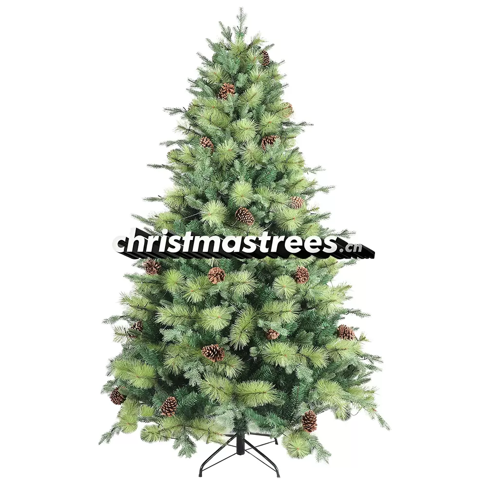 Artificial Spruce Christmas Tree with Pine Cones, PVC/PE Blend, Traditional Holiday Home Decor M022
