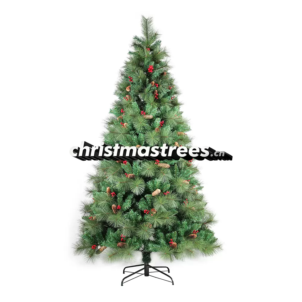 Artificial Spruce Christmas Tree with Red Berries, PVC/PE Blend, Festive Rustic Holiday Decor M027