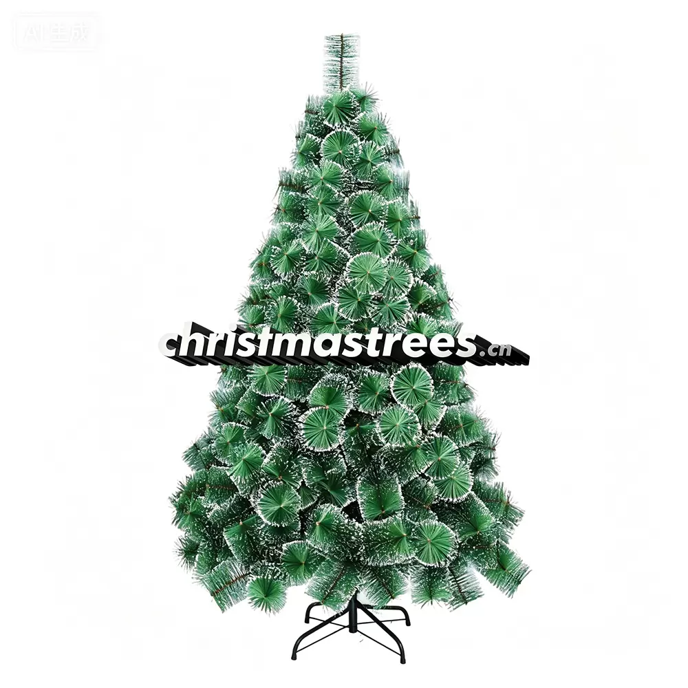 Green Spruce Christmas Tree with Frosted White Tips, Realistic Pine Needle Branches, Unlit with Metal Stand N002