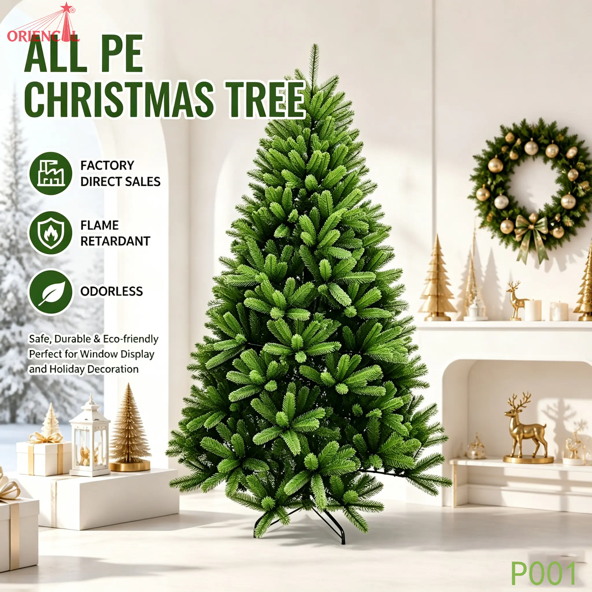 Full Unlit Artificial Spruce Christmas Tree, Lush PE Foliage, Classic Green Evergreen for Home P001