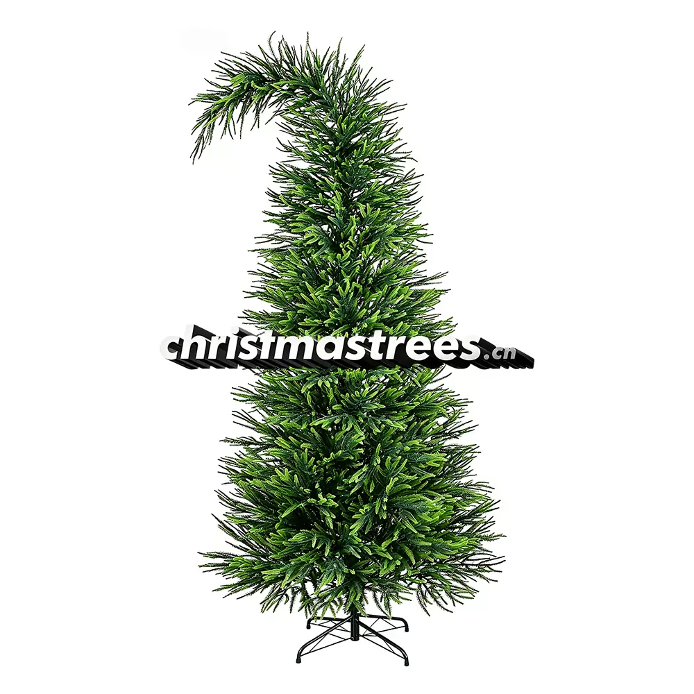 Whimsical Leaning PE Fir Christmas Tree, Unlit Green Branches, Unique Fun Festive Decor P014