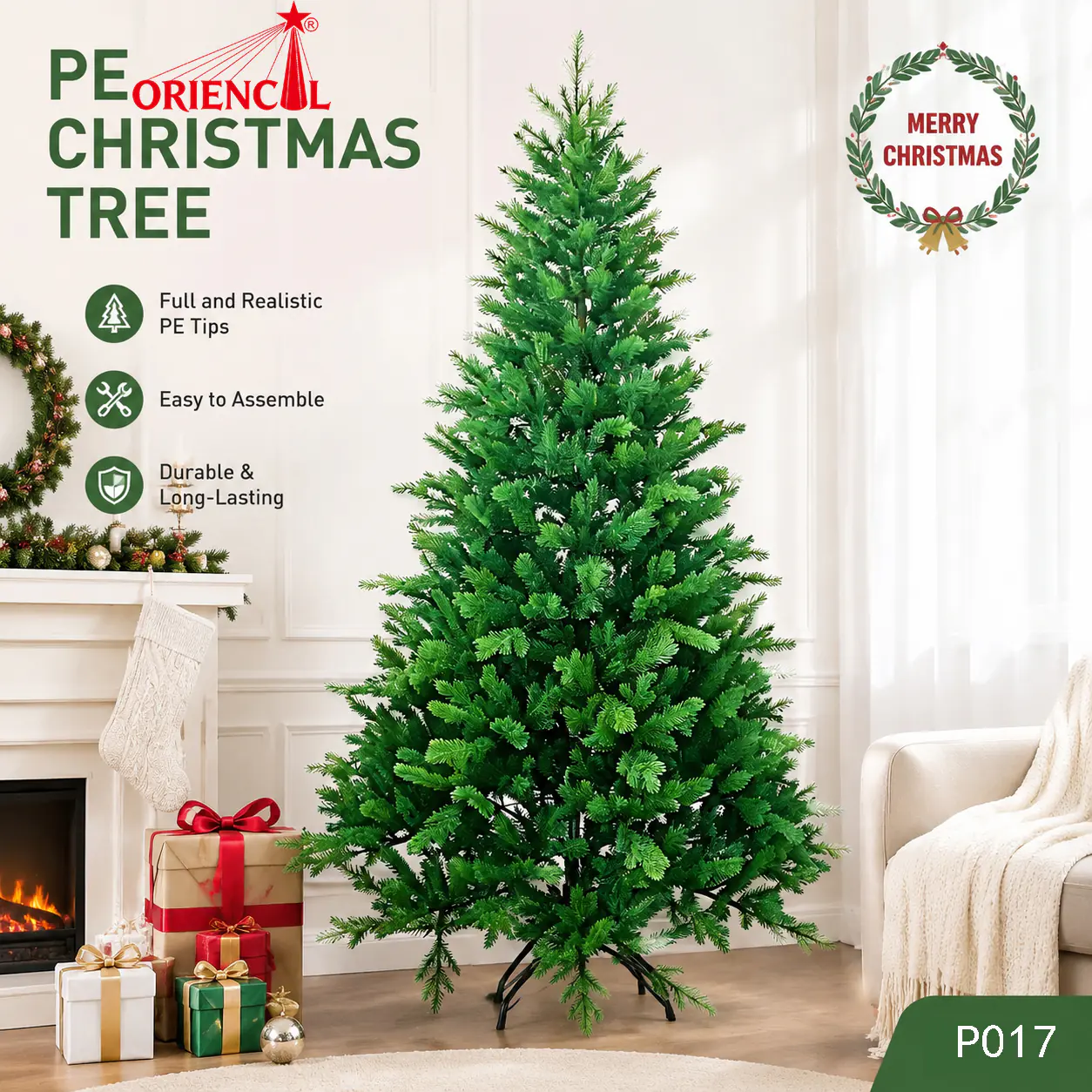 PE Artificial Fir Christmas Tree, Classic Green Fir Tree, Realistic PE Fir Tree, Traditional Christmas Tree for Living Room P017