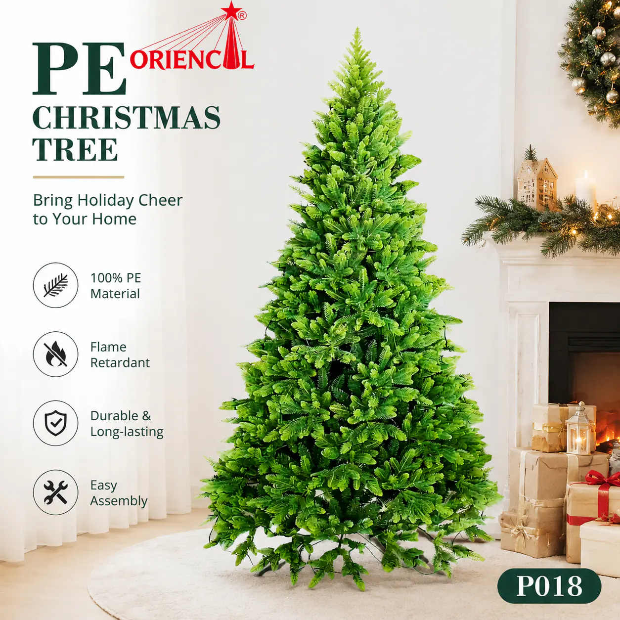 PE Artificial Spruce Christmas Tree, Short & Full Green Spruce Tree, Dense PE Spruce Tree, Unlit Christmas Tree for Small Spaces P018