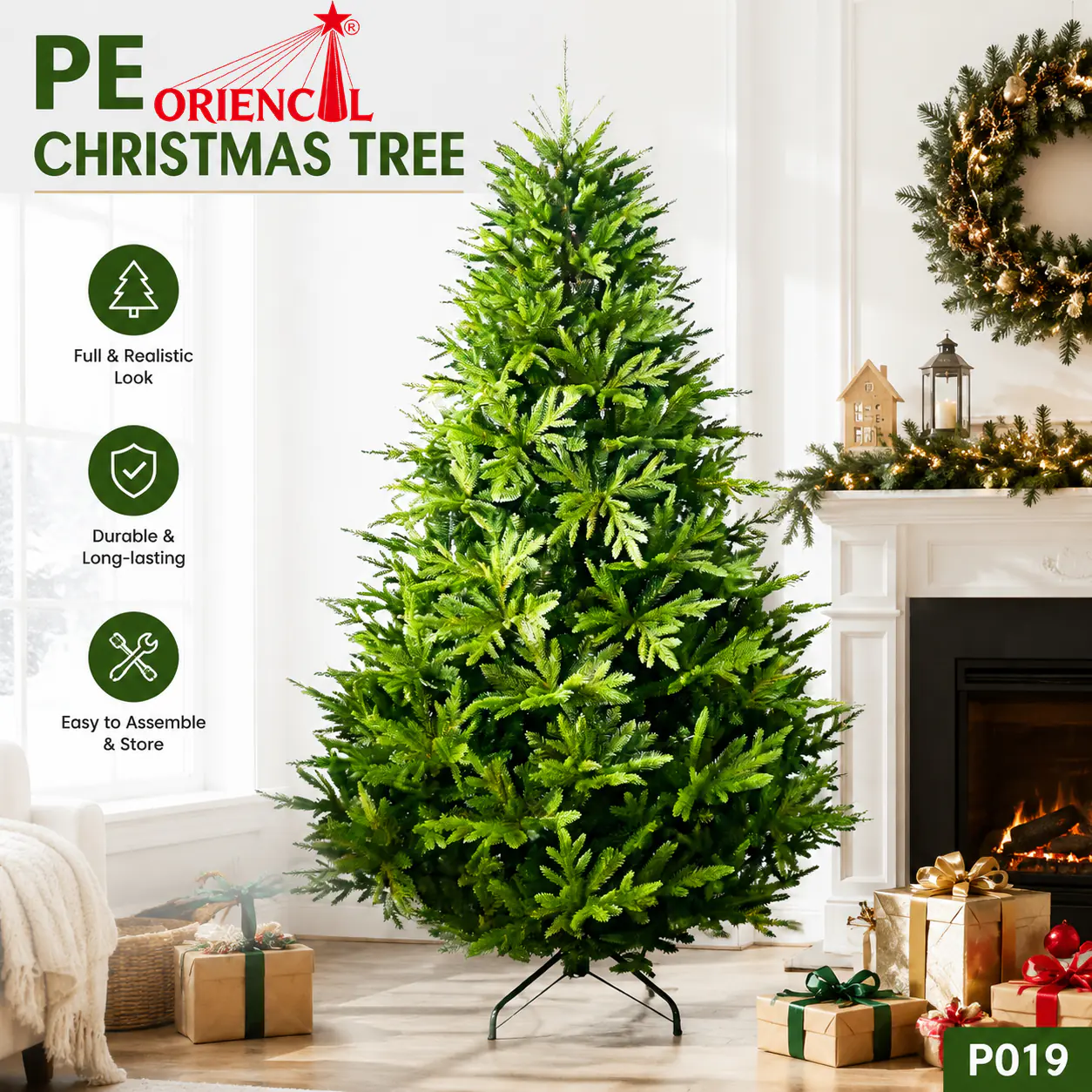 PE Artificial Fir Christmas Tree, Layered Green Fir Tree, Realistic PE Fir Tree, Natural Feel Christmas Tree, Home Holiday Decor P019