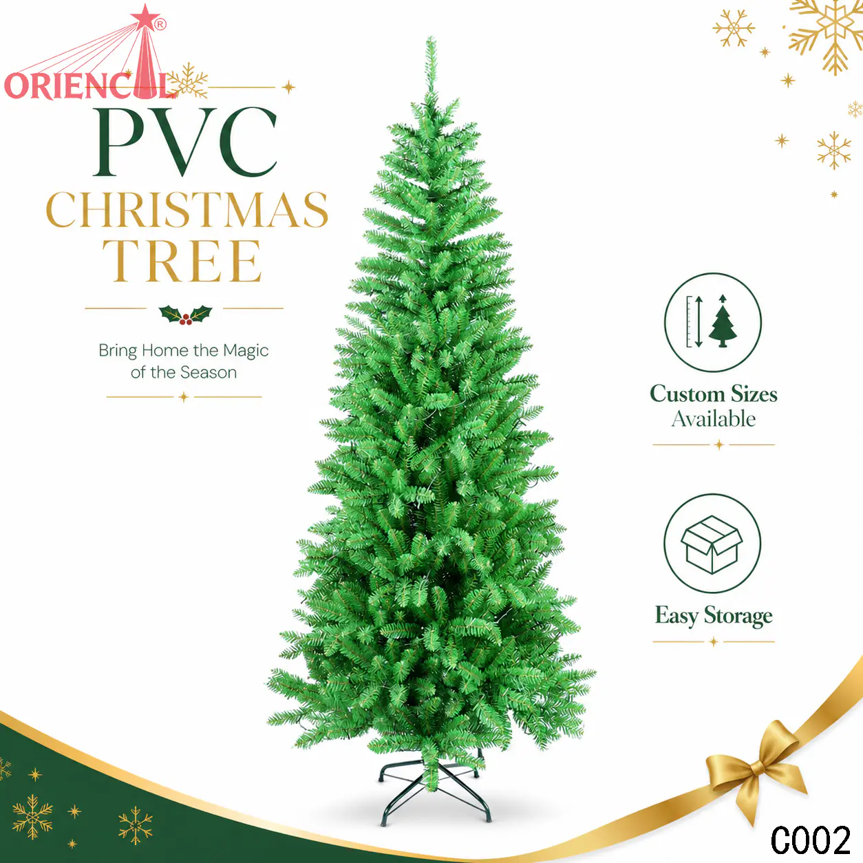 Slim Unlit Artificial Fir Christmas Tree, Pencil Style, Indoor Corner Holiday Decoration C002