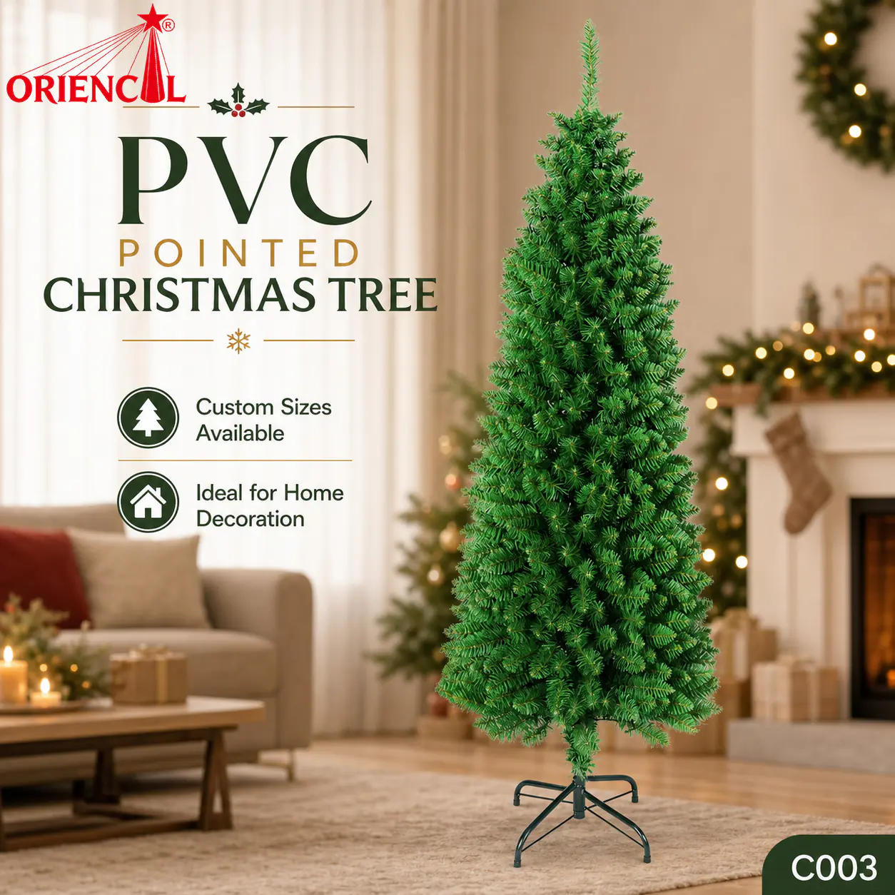 Slim Unlit Artificial Fir Christmas Tree, Easy Assembly, Small Space Friendly Holiday Decor C003