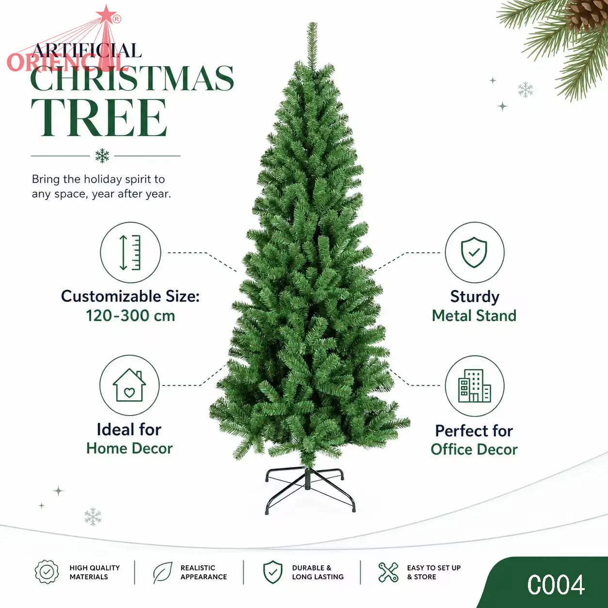 Slim Unlit Artificial Spruce Christmas Tree, Dense Green Foliage, Indoor Corner Decor C004