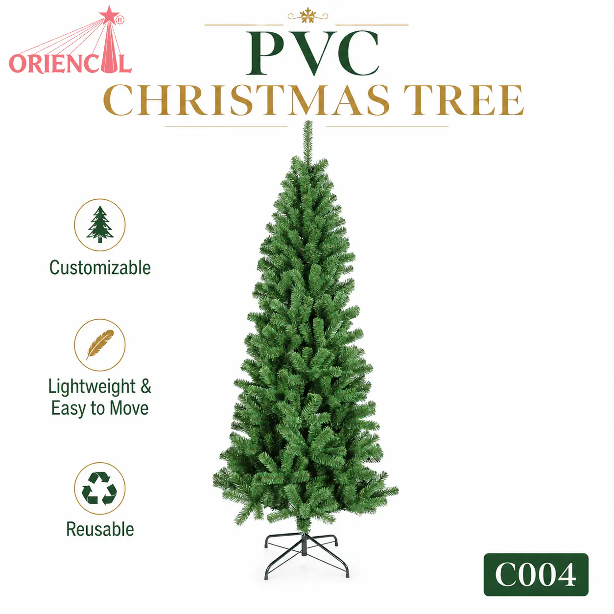 Slim Unlit Artificial Spruce Christmas Tree, Dense Green Foliage, Indoor Corner Decor C004
