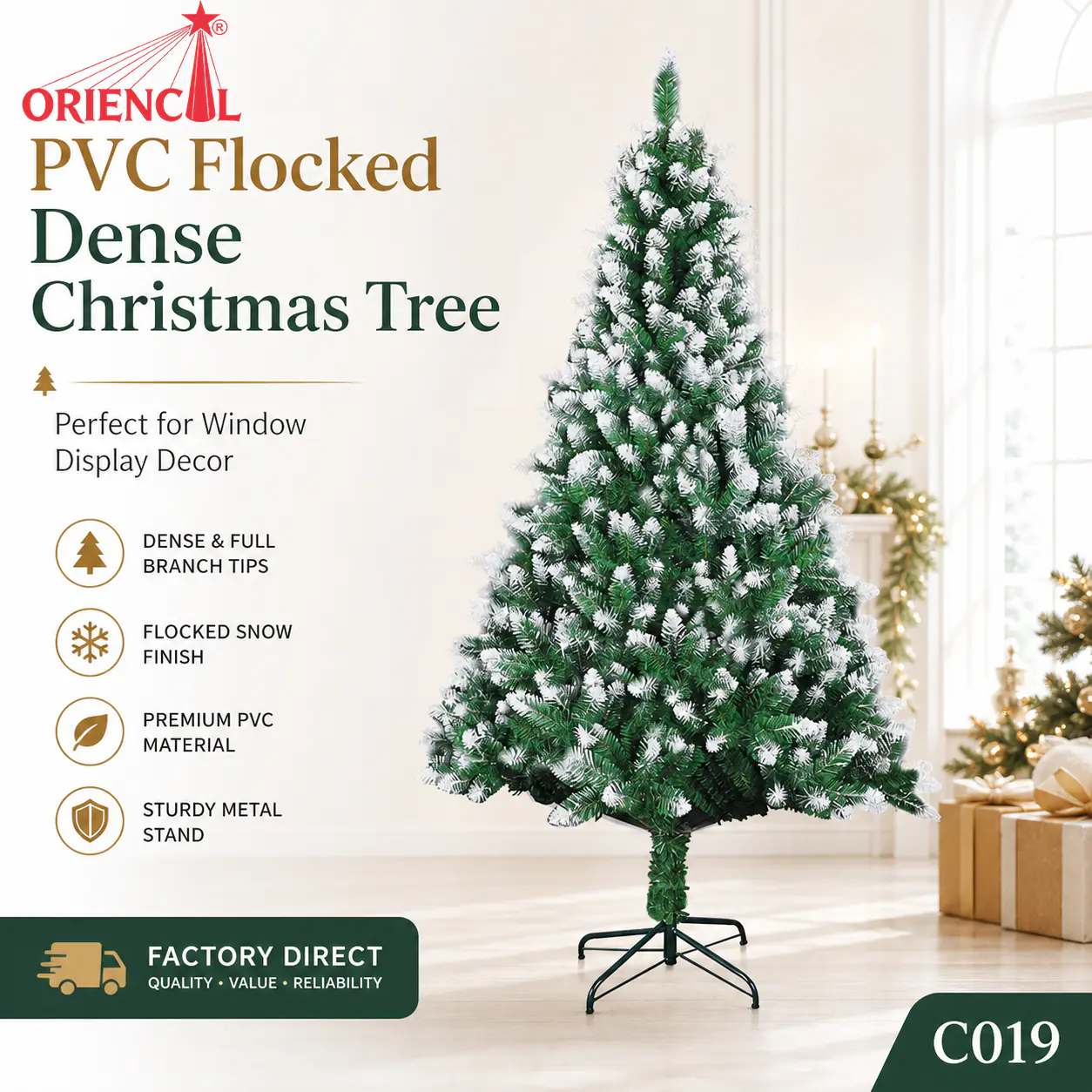 Flocked Artificial Spruce Christmas Tree, Unlit Green with Snowy Tips, Winter Wonderland Decor C019