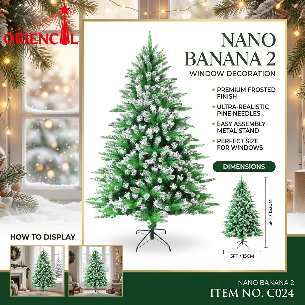Premium Flocked Artificial Spruce Christmas Tree, Snow-Covered Branches, Farmhouse Decor C024
