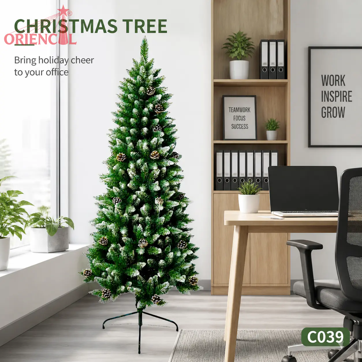 Artificial Flocked Fir Christmas Tree with Pine Cones, PVC Snowy Christmas Tree, Green Fir Christmas Tree for Home Decoration, Indoor Holiday Decor C039